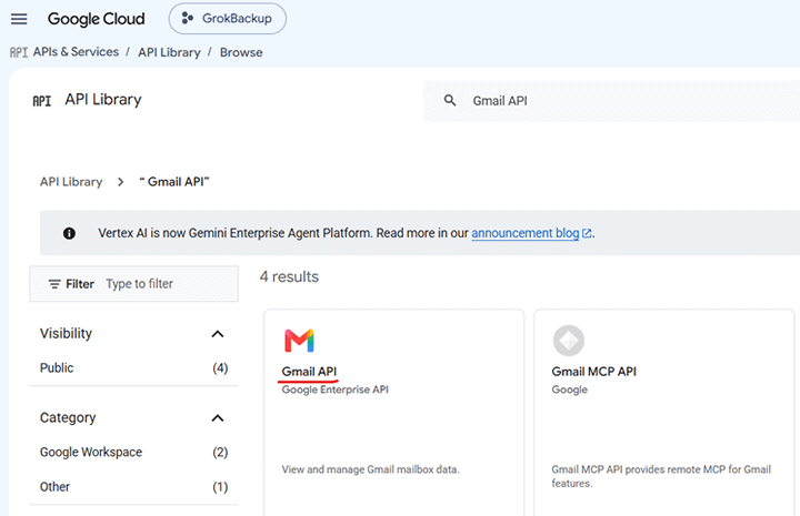 Search Gmail API