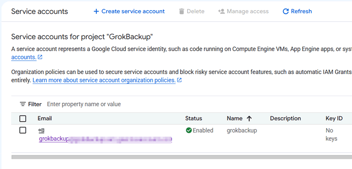 create service account
