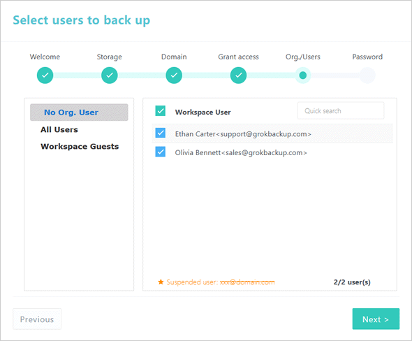 Choose Users to Back Up